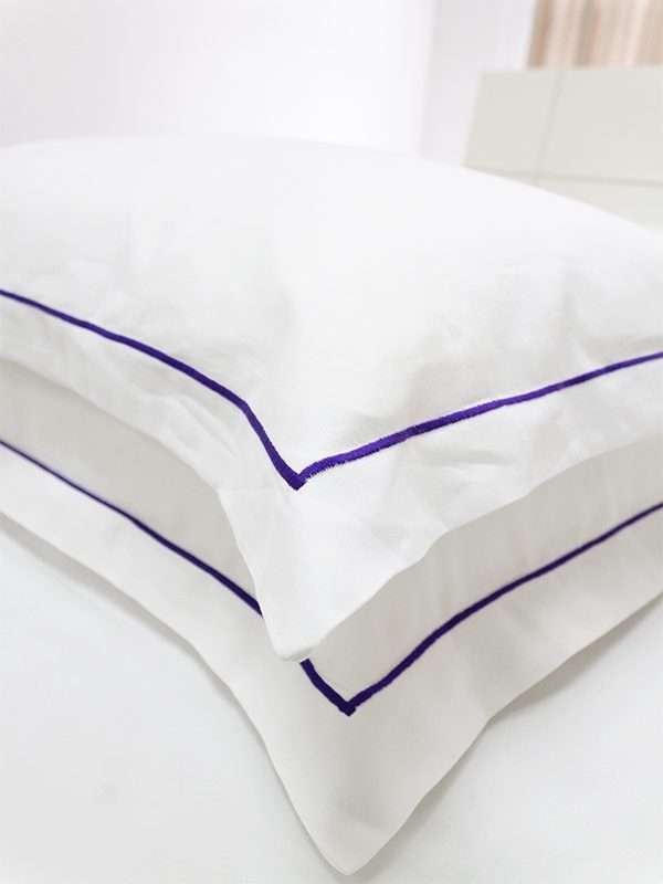 Rey's Fine Linen - Premium Collection - Oxford Royal Lilac Satin Stitch Pillow Cover Set