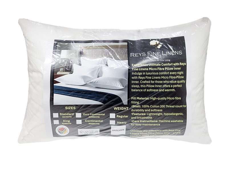 Rey's Fine Linen - Pillow Inner - 100% Cotton T200 with Micro Fibre