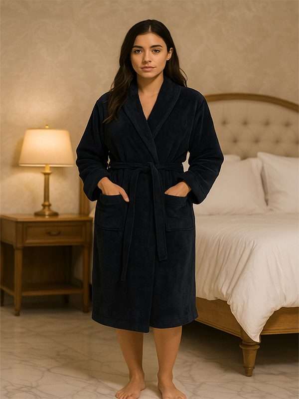 Bunty's Bathrobe - Velour - Shawl Collar - Estate Blue
