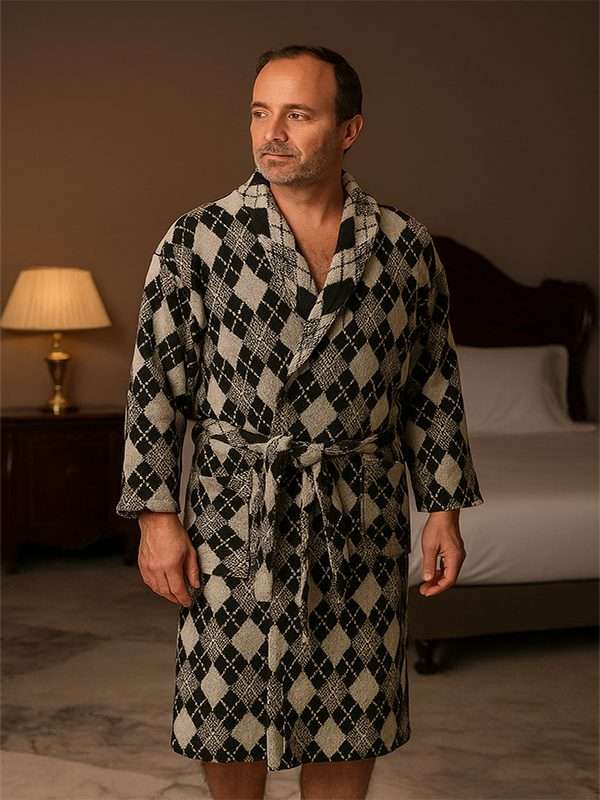 Bunty's Bathrobe - Terry - Shawl Collar - Diamond Black/Grey