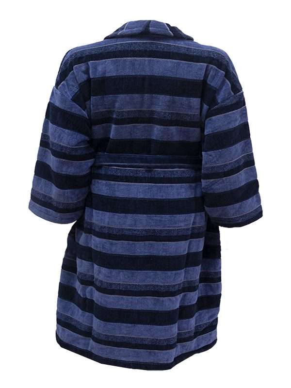 Bunty's Bathrobe - Velour - Shawl Collar - Stripes Navy/Black