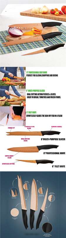 Copper Chef Ever Sharp Knife Set 3 Piece Non Stick Kitchen Cutlery