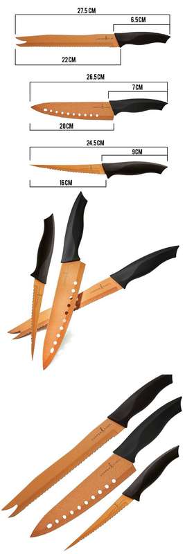 Copper Chef Ever Sharp Knife Set 3 Piece Non Stick Kitchen Cutlery