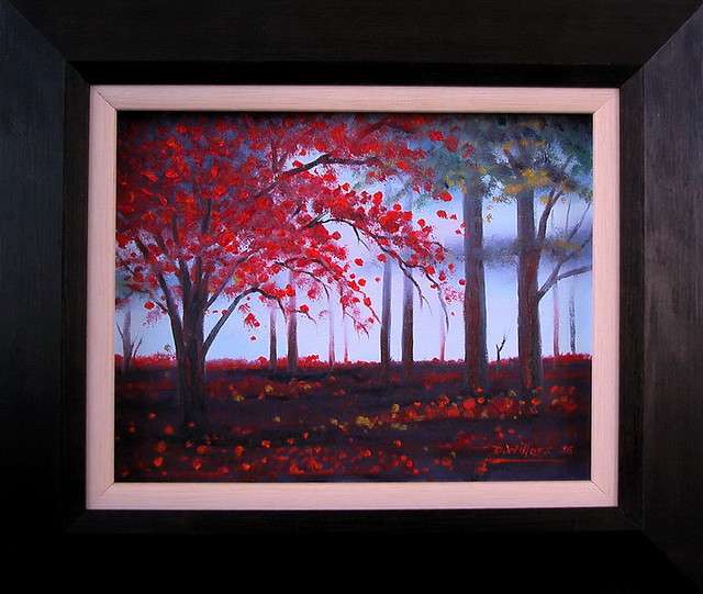 DANE WILLERS - (1949 - ):  Oil: The Red Tree. FRAMED !! Wet Gallery Price: R3500.00. !!
