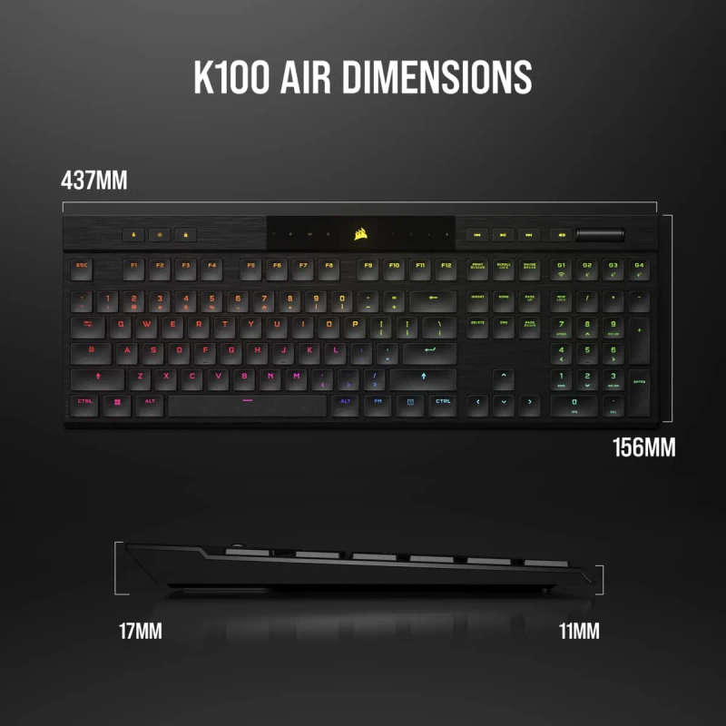 CORSAIR K100 AIR WIRELESS RGB Ultra-Thin Mechanical Gaming Keyboard - CHERRY MX Ultra Low Profile...