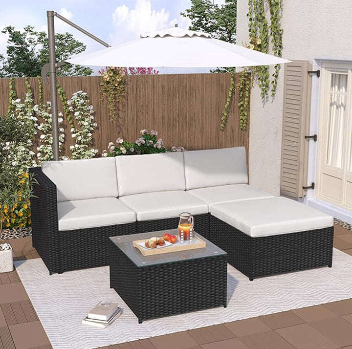 Livorno Corner Pation Set - Black with Beige Cushions