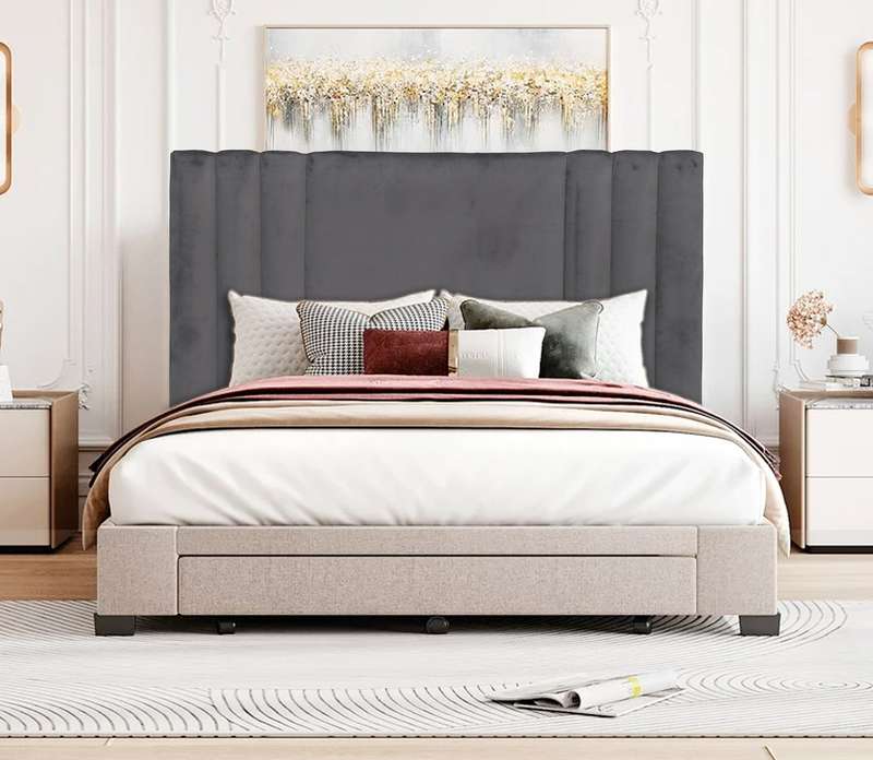 Velvet Dynamo Headboard - Double - Grey