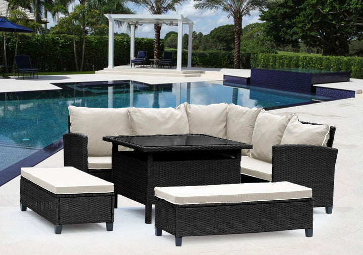 Barbados Corner Lounge Patio Set - Black with Being Cushions