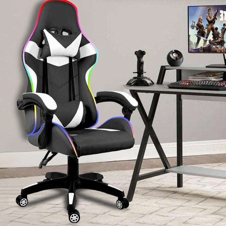 LED Lights Gaming Chair - White/Black