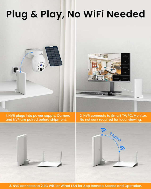 Camcamp SC23 2.5K PTZ Solar Powered Home Security Camera System with Nvr 500GB HDD
