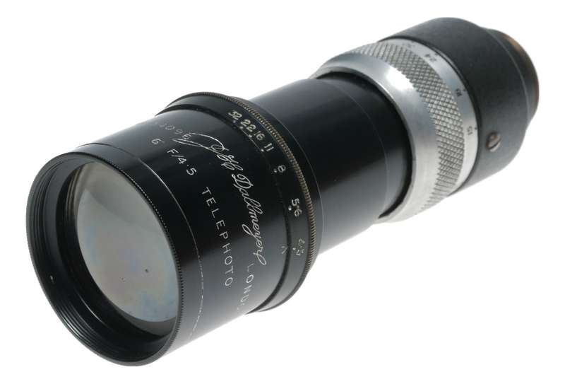 Dallmeyer 6 inch f4.5 Telephoto C mount 1 inch vintage lens case hood