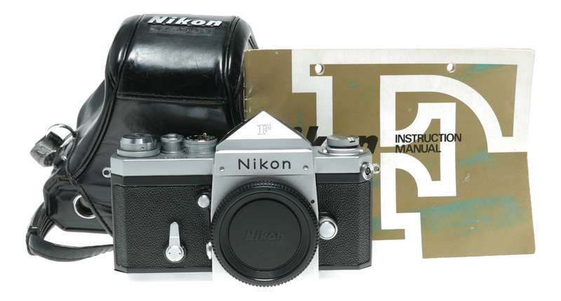 Nikon F chrome SLR vintage 35mm film camera body with manual beautiful
