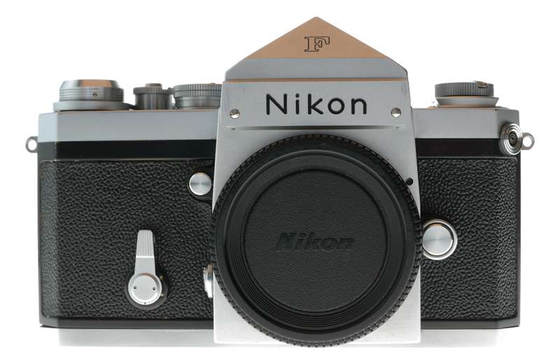Nikon F chrome SLR vintage 35mm film camera body with manual beautiful