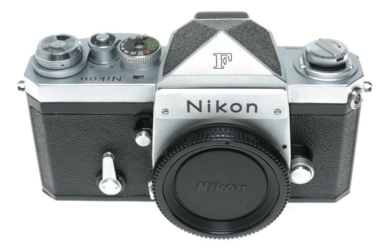 Nikon F chrome SLR vintage 35mm film camera body with manual beautiful