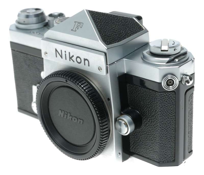 Nikon F chrome SLR vintage 35mm film camera body with manual beautiful