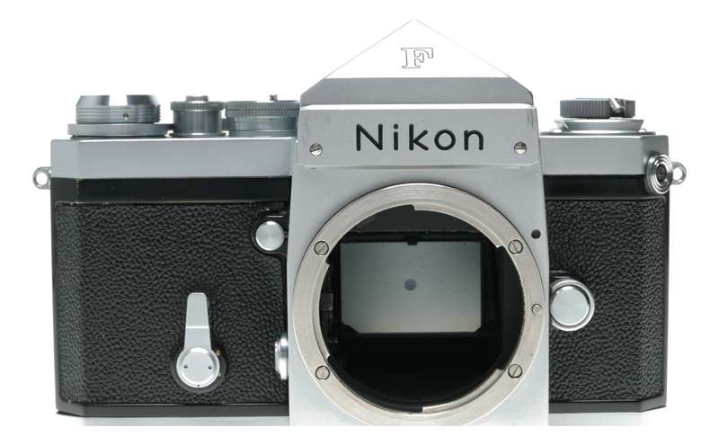 Nikon F chrome SLR vintage 35mm film camera body with manual beautiful