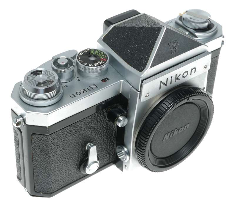 Nikon F chrome SLR vintage 35mm film camera body with manual beautiful