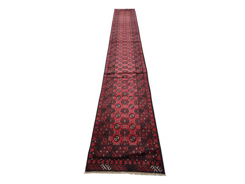 Stunning Red Afghan Bukhara Design Runner - 579 x 77 CM