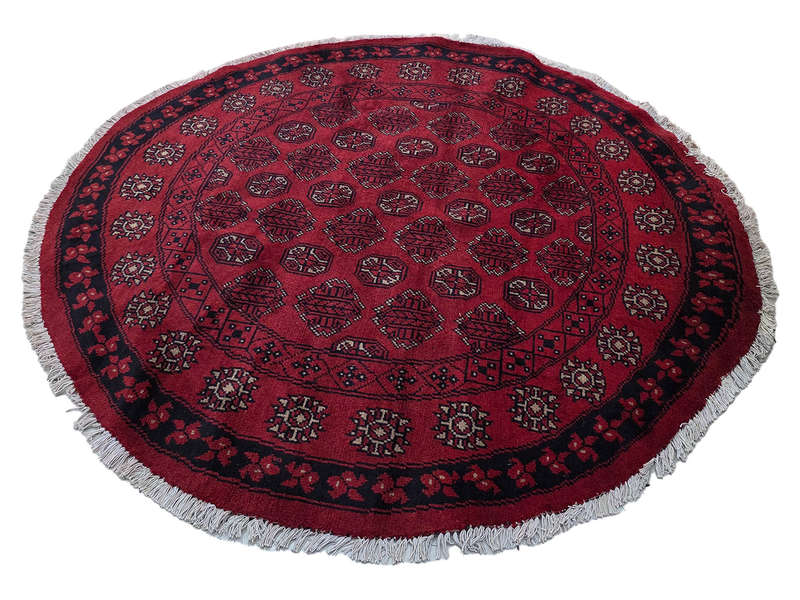 Red Afghan Handmade Round Carpet - 158 x 158 CM