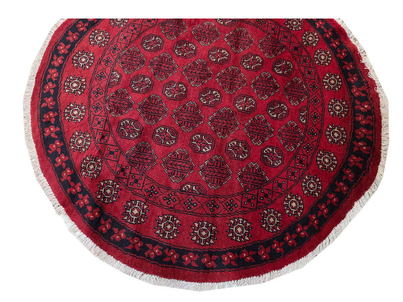 Red Afghan Handmade Round Carpet - 158 x 158 CM