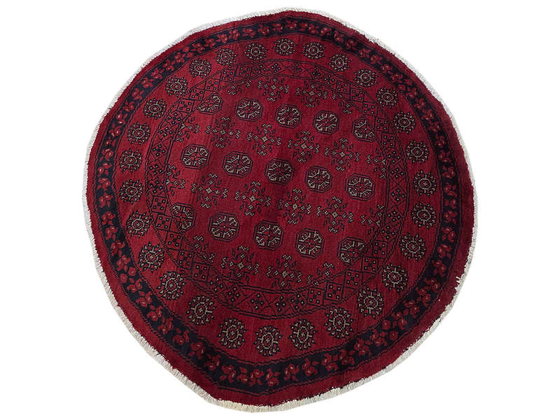 Beautiful Red Afghan Handmade Round Carpet - 145 x 143 CM