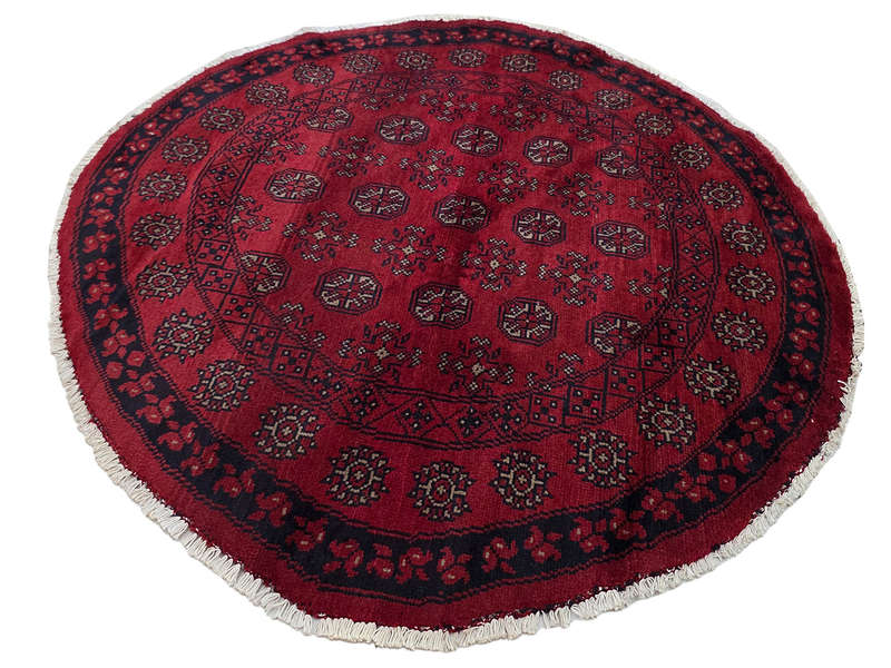 Beautiful Red Afghan Handmade Round Carpet - 145 x 143 CM