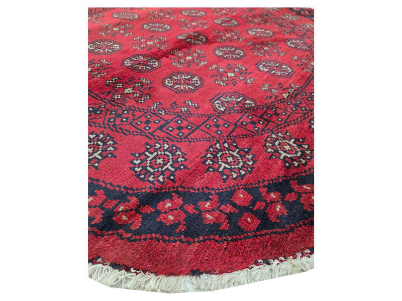 Beautiful Red Afghan Handmade Round Carpet - 145 x 143 CM