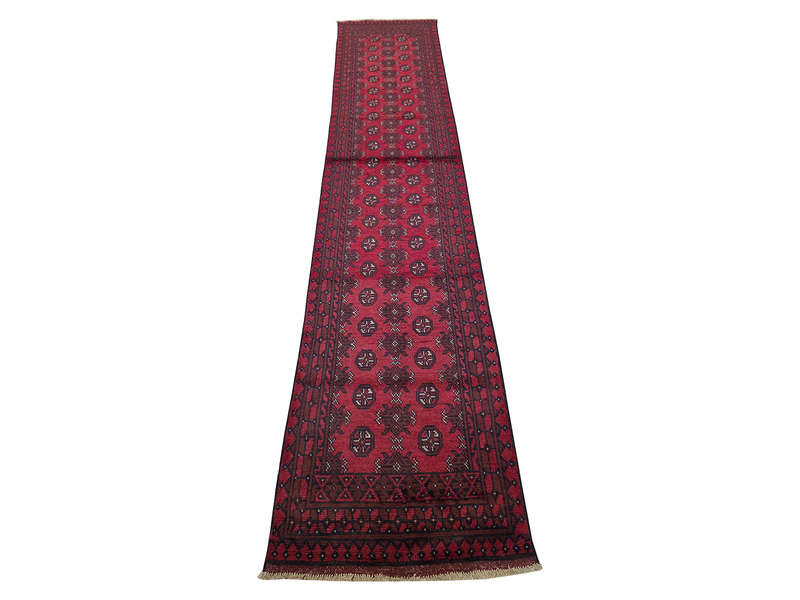 Stunning Red Afghan Bukhara Design Runner - 379 x 79 CM