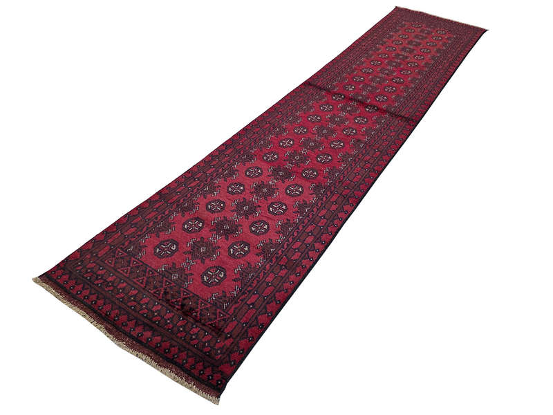 Stunning Red Afghan Bukhara Design Runner - 379 x 79 CM