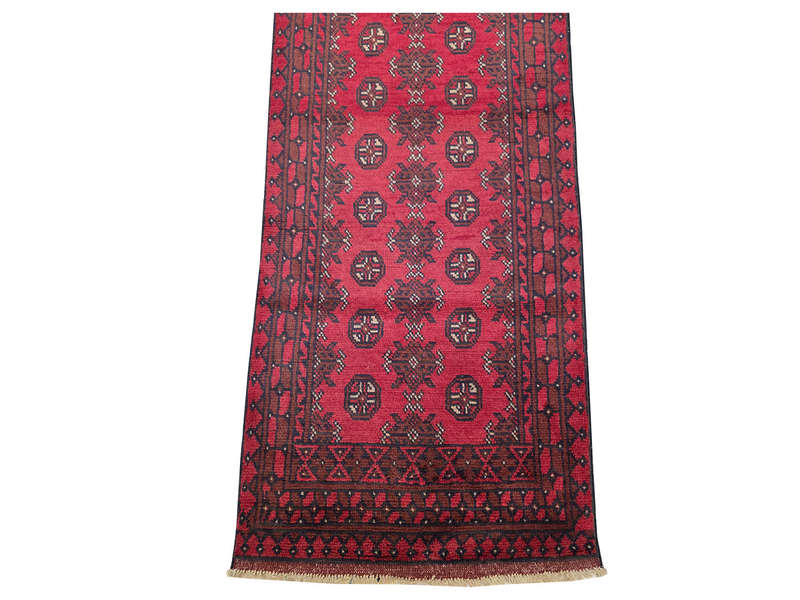 Stunning Red Afghan Bukhara Design Runner - 379 x 79 CM