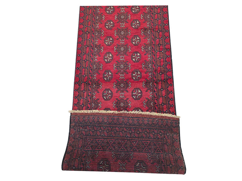 Stunning Red Afghan Bukhara Design Runner - 379 x 79 CM