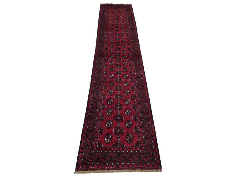Stunning Red Afghan Bukhara Design Runner - 379 x 81 CM