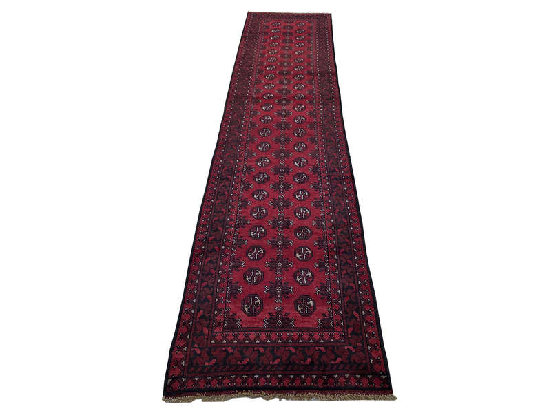 Stunning Red Afghan Bukhara Design Runner - 379 x 81 CM