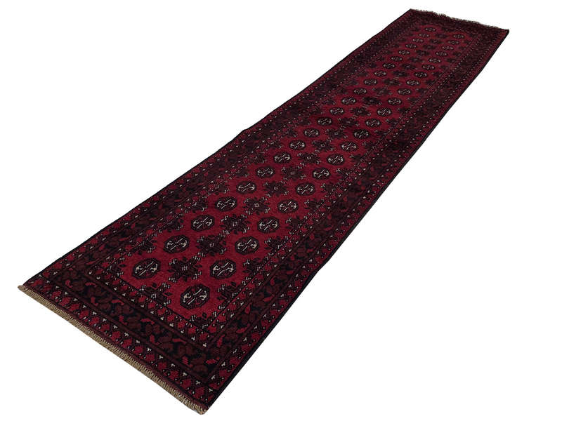 Stunning Red Afghan Bukhara Design Runner - 379 x 81 CM