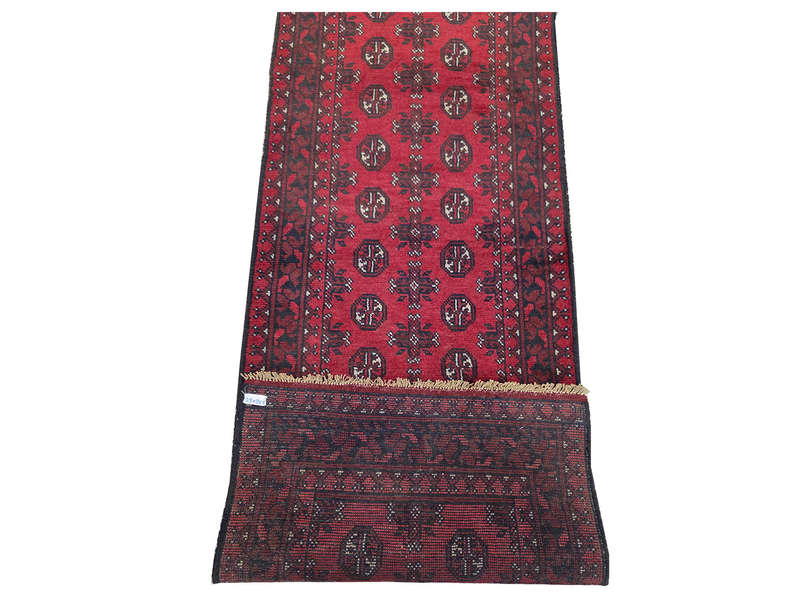 Stunning Red Afghan Bukhara Design Runner - 379 x 81 CM