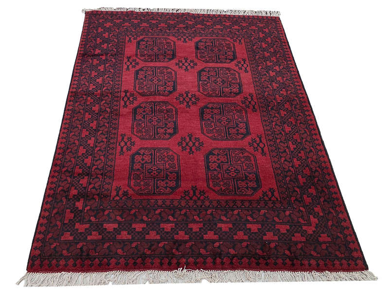 Stunning Red Afghan Handmade Carpet - 194 x 151 CM
