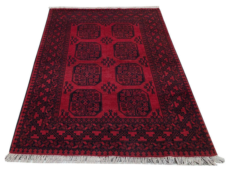 Stunning Red Afghan Handmade Carpet - 194 x 151 CM