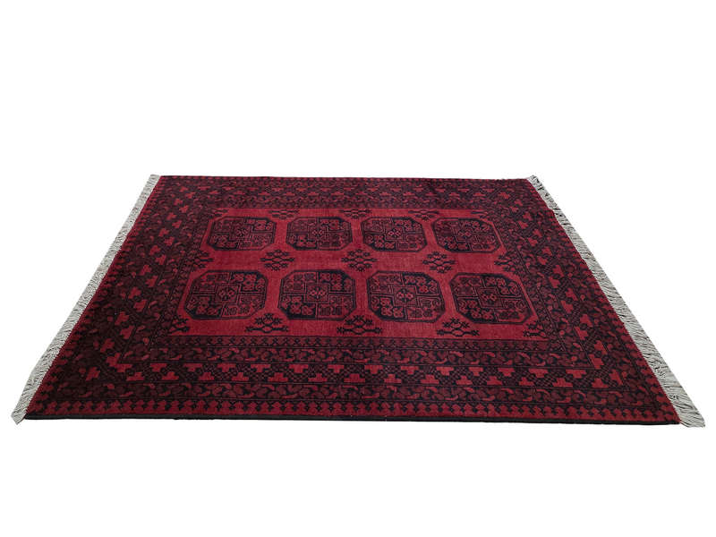 Stunning Red Afghan Handmade Carpet - 194 x 151 CM