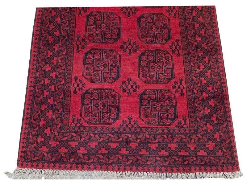 Stunning Red Afghan Handmade Carpet - 194 x 151 CM