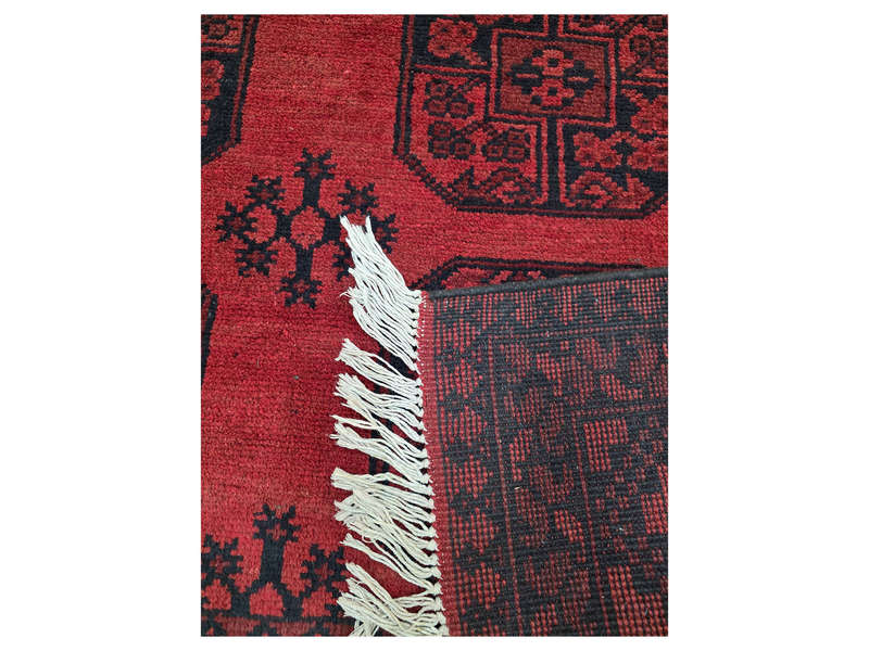 Stunning Red Afghan Handmade Carpet - 194 x 151 CM