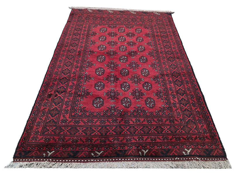 Red Afghan Bukhara Hand-knotted Carpet - 186 x 123 CM