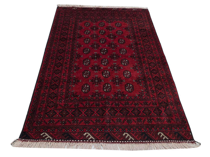 Red Afghan Bukhara Hand-knotted Carpet - 186 x 123 CM