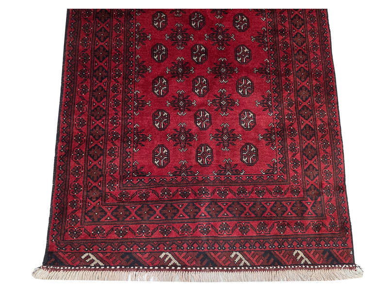 Red Afghan Bukhara Hand-knotted Carpet - 186 x 123 CM