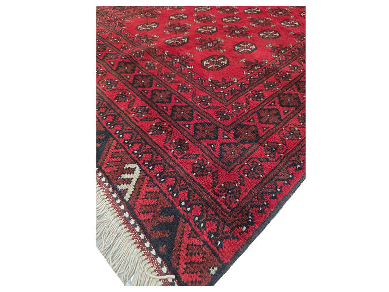 Red Afghan Bukhara Hand-knotted Carpet - 186 x 123 CM