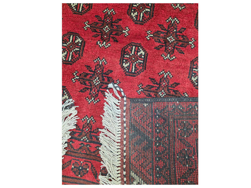 Red Afghan Bukhara Hand-knotted Carpet - 186 x 123 CM
