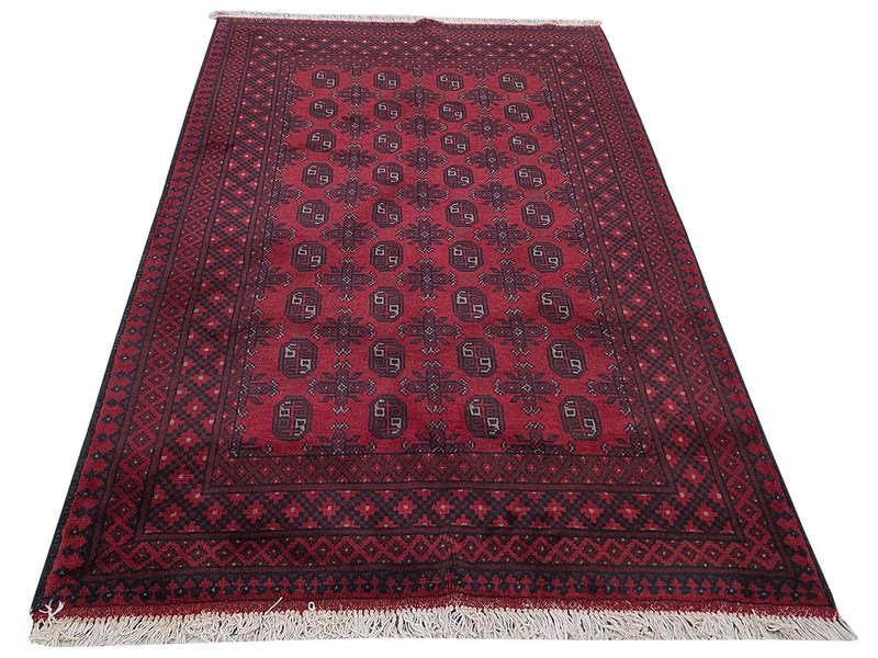 Red Afghan Bukhara Hand-knotted Carpet - 187 x 125 CM