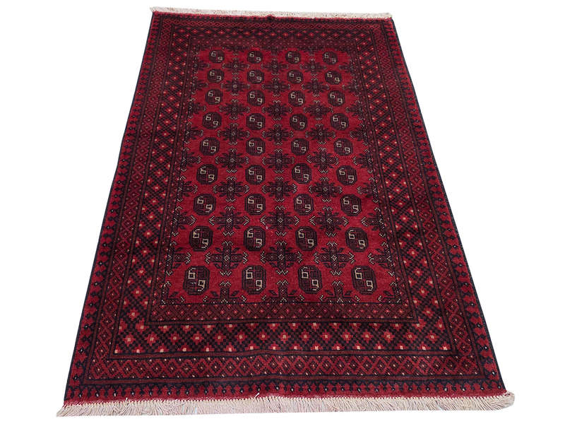 Red Afghan Bukhara Hand-knotted Carpet - 187 x 125 CM