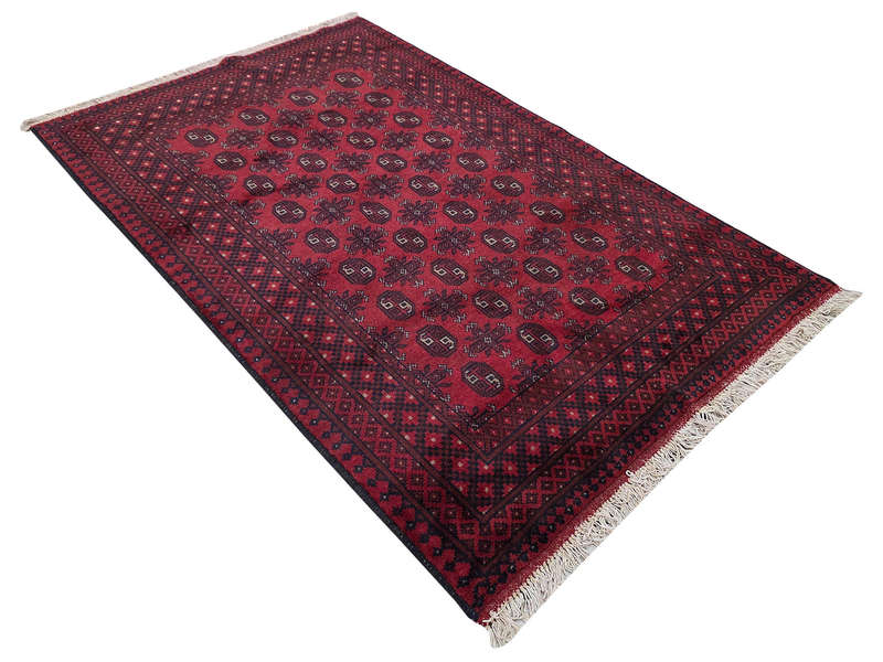 Red Afghan Bukhara Hand-knotted Carpet - 187 x 125 CM