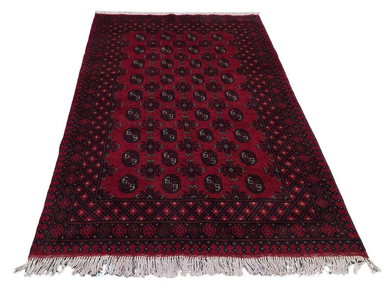 Fine Red Afghan Bukhara Hand-knotted Carpet - 180 x 121 CM
