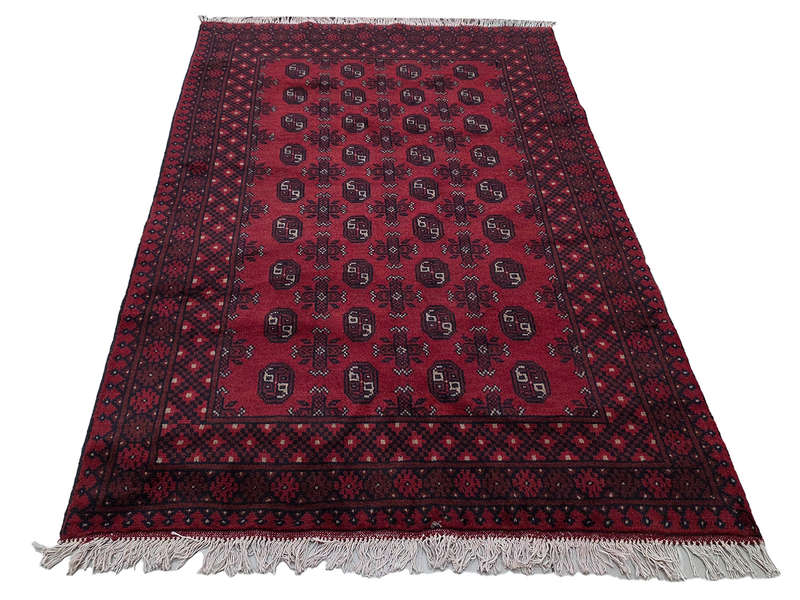 Fine Red Afghan Bukhara Hand-knotted Carpet - 180 x 121 CM